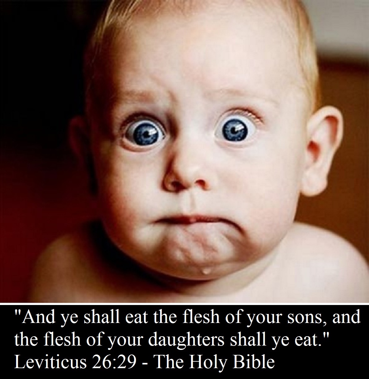 "And ye shall eat the flesh of your sons, and the flesh of your daughters shall ye eat." Leviticus 26:29 - The Holy Bible